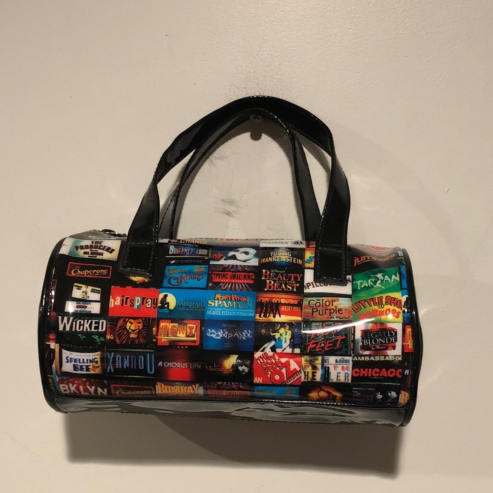 Novelty Black Musical Theatre Print Barrel Mini Bag